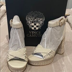 Vince Camuto Pessa Ankle Strap Tan Woven Platform Sandals sz-9